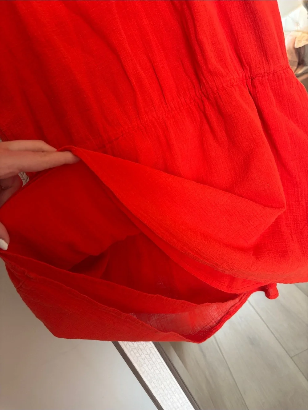 J. Crew Bright Red V-Neck Short-Sleeve Tunic with Waist Detail